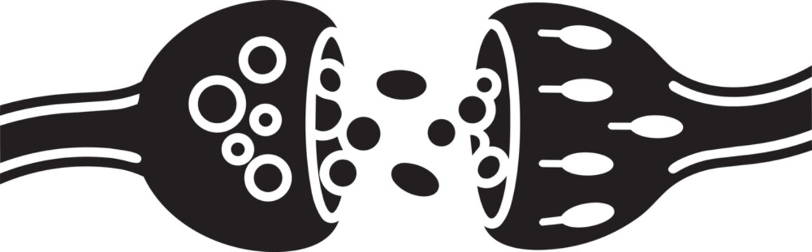 Synaptic connection icon displaying neurotransmitter release process between neurons.