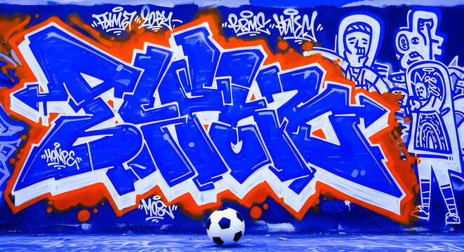 Vibrant graffiti mural featuring the name axl pricker with soccer elements