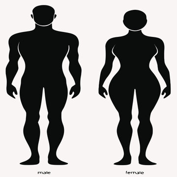 Print Male and Female Human Body Outline Vector Set &ndash; Front View Anatomical Reference Templates
