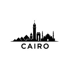 Obraz premium Cairo Silhouette Skyline Vector - Egyptian Cityscape Black and White