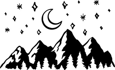 Fototapeta premium Hand drawn Mountain logo Moon and Nature Element 