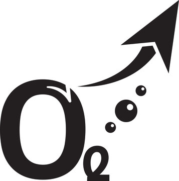 Oxygen molecular symbol o2 graphic with upward arrow indicating increased gas levels icon.