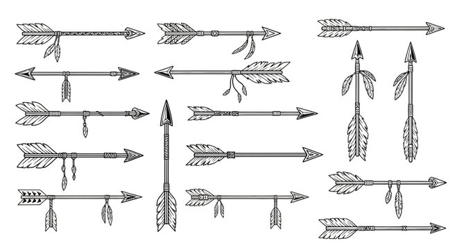 Bohemian Arrows Collection: Tribal, Native American Inspired, Feathered, Hand-Drawn Design Elements