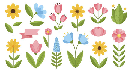 Collection of Various Spring Flowers and Plants. © Ndog