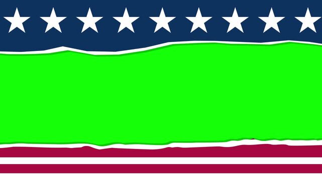 Animated of American Flag Torn Paper With Green Screen Center For Patriotic Background and Graphic Design