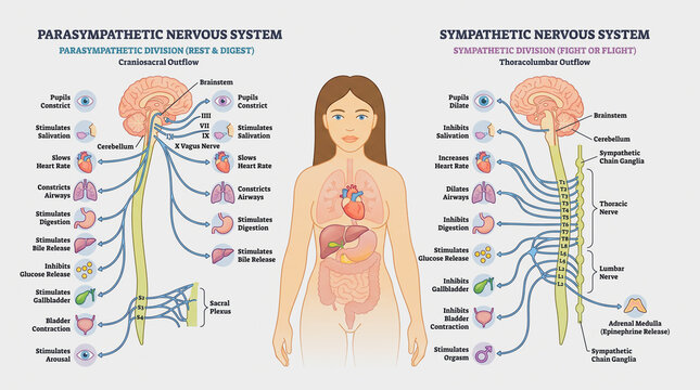 Parasympathetic and sympathetic nervous system functions human body chart