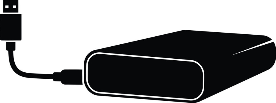 Black external hard drive icon with usb cable