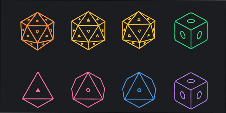 polyhedron shapes in colorful line art geometric