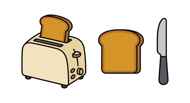 toaster bread knife vector illustration on white background breakfast food