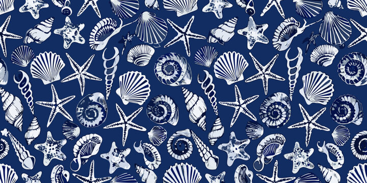 nautical shell pattern on blue background seashell