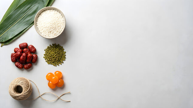 Ingredients for making zongzi traditional chinese rice dumplings