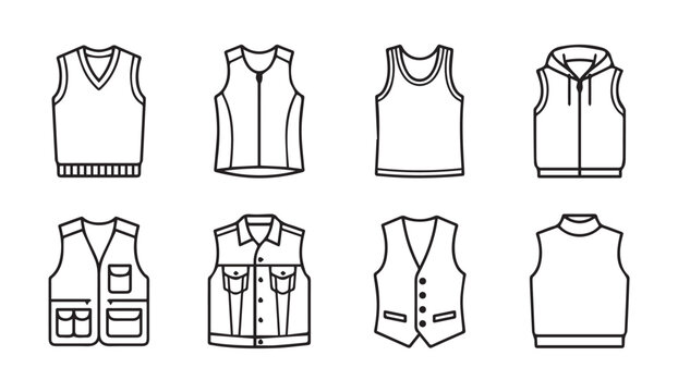 Collection of vest outlines with various styles on a white background