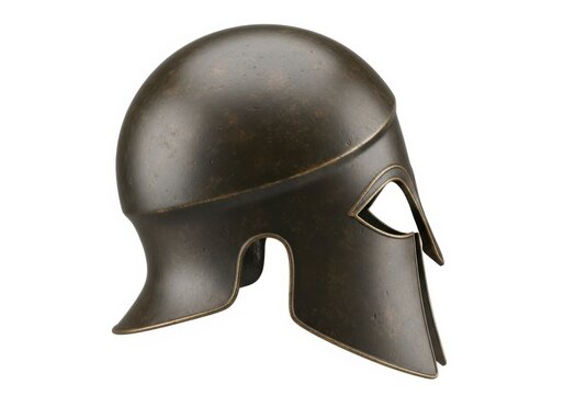 Ancient bronze spartan warrior helmet side view isolated on white background