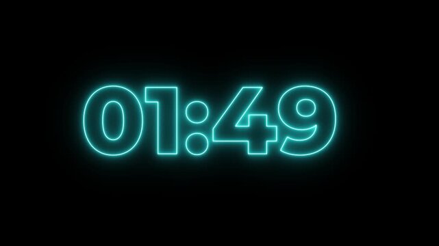 Glowing neon modern countdown 2 minute to 0 second timer animation.2 minute to 0 countdown animation.