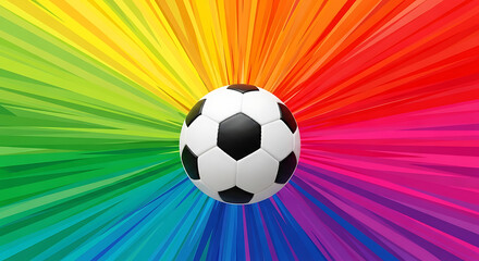 Obraz premium Vibrant soccer ball on rainbow background