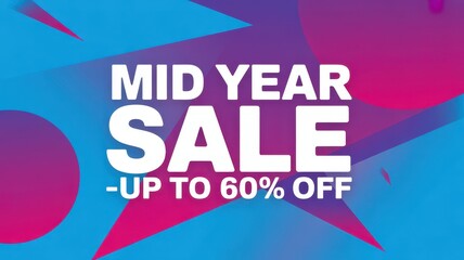 Fototapeta premium Mid year sale banner with abstract blue and pink geometric background