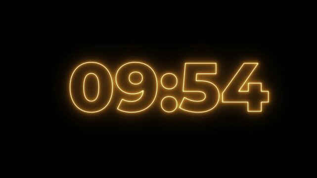 Glowing neon modern countdown 10 minute to 9 minute timer animation.10 minute to 9 minute countdown animation.