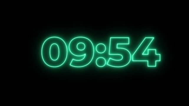 Glowing neon modern countdown 10 minute to 9 minute timer animation.10 minute to 9 minute countdown animation.