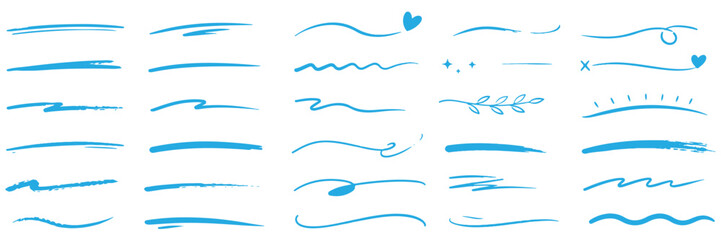 Colorful marker and brush stroke set, hand drawn underline and squiggle lines, artistic doodle elements for creative graphic design  ©  