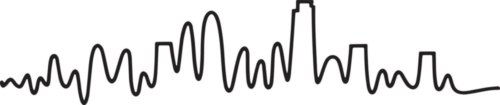 Abstract sound wave in hand drawn style with peaks and valleys with sound system audio waveform
