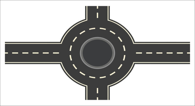 road roundabout top view vector intersection traffic circle lane dashed