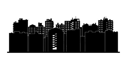 Modern Cityscape Silhouette, Urban Skyline Vector Art, Downtown Architecture Background, High-Rise Buildings Collection © Naimul