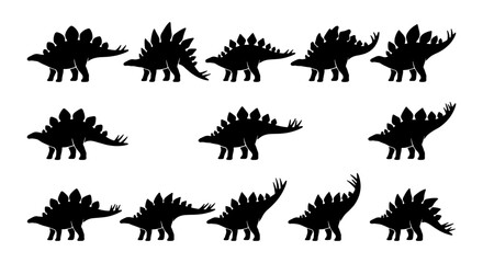 Stegosaurus Dinosaur Silhouettes Collection, Prehistoric Reptile Vector Icons, Ancient Creature Graphics, Jurassic Era Wildlife Set © Shawkat