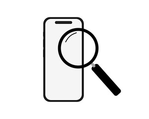 スマートフォンを虫眼鏡で検索・調査するイメージ　アイコンイラスト © タケピー