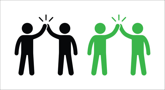 stick figures giving high five flat icon handshake interaction collaboration