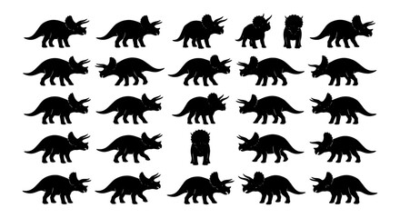 25 Black Dinosaur Silhouettes, Triceratops Vector Icons, Prehistoric Animal Graphics, Jurassic Era Creatures, Paleontology Art © Zihan