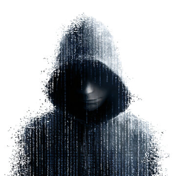 Anonymous Figure in Hoodie with Binary Code - Digital Concept