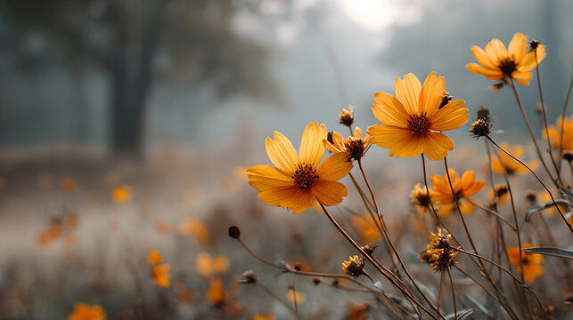 Sunflowers swaying in a field during golden hour, nature scene. gardening catalogs, home-decor guides, designed for home decor and floral branding and gardening and botanical catalogs.adulteration.
