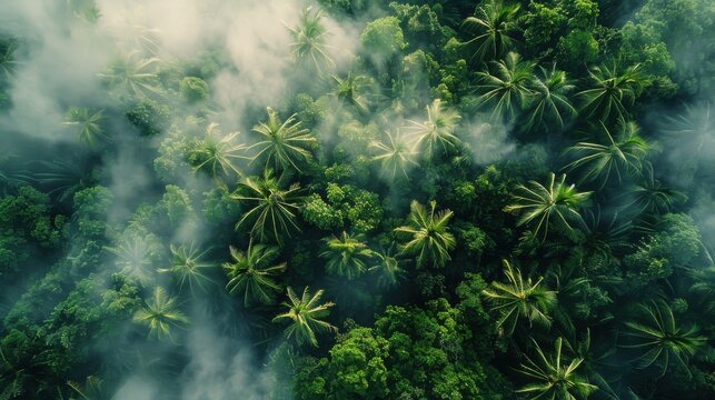 Drone shot of lush jungle canopy with tropical palms Canon EOS R5 24mm f4
