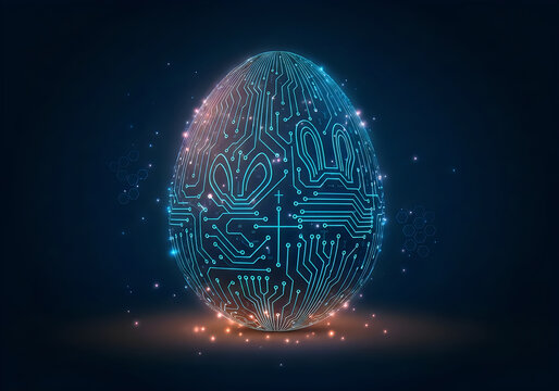 Digital brain hologram glowing with futuristic technology in dark cyber space
