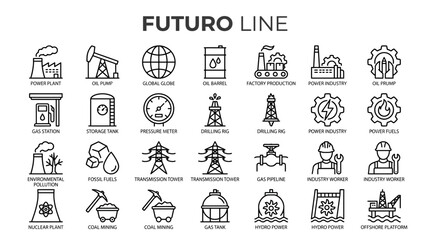 Fototapeta premium Futuro Line: a detailed collection of futuristic technology and industry icons in a clean line style for graphic design