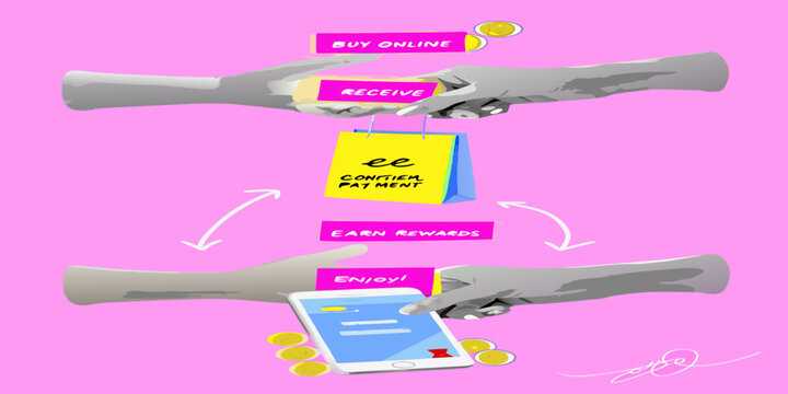 digital payment journey vector illustration pink background
