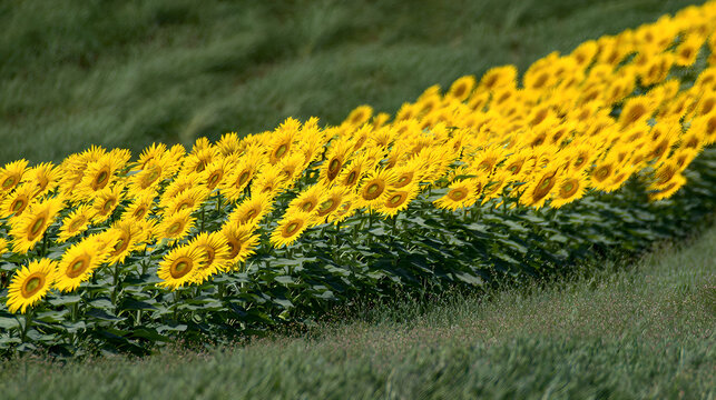 Sunflowers swaying in a field during golden hour, nature scene. gardening catalogs, home-decor guides, designed for home decor and floral branding and gardening and botanical catalogs.adulteration.