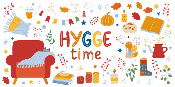 hygge time cozy lifestyle illustration chair blanket