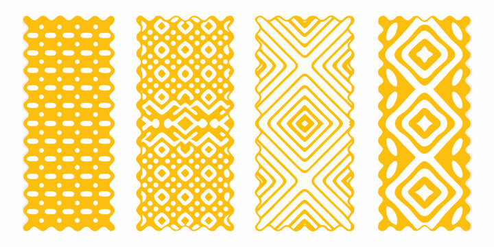 six decorative stamp patterns yellow on white