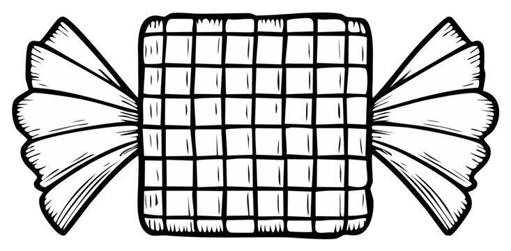 Wrapped Candy Outline Illustration. Festive sweet treat design, black and white