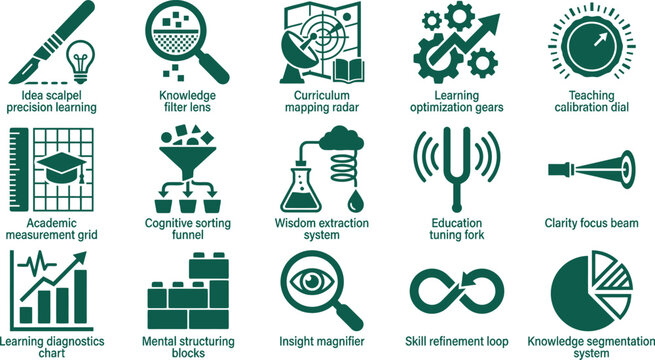 World teachers day vector icon set minimal conceptual learning tool precision curriculum mapping cognitive sorting wisdom extraction isolated brown background