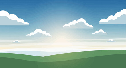 Fototapeta premium Serene Rolling Hills Under a Bright Sunny Sky with Fluffy Clouds