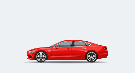 Obraz premium Red Sedan Car Side View Isolated on White Background, Modern Vehicle Design