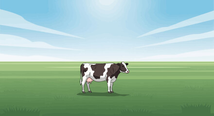 Pixel Art Cow Grazing in Green Field Under Sunny Sky © Leo