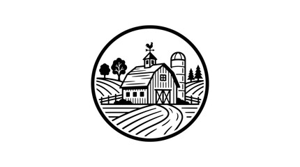 Naklejka premium Farmhouse with Barn and Silo.