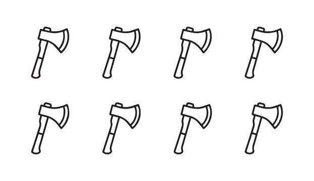 Eight axes arranged in two rows on a white background symbolizing tools for construction and heavy industry