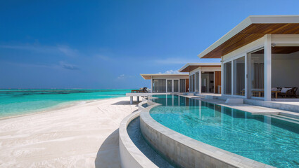 Fototapeta premium Luxury Maldives Overwater Villas with Private Pool and White Sand Beach