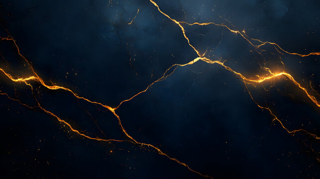 Dark blue or black luxury marble texture background with bright golden cracks