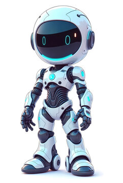 Cute futuristic white chibi robot character illustration isolated on white background