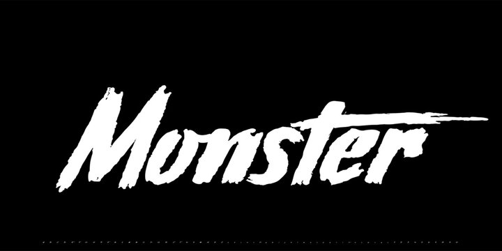 editable hand drawn monster font vector for alternative typography. Ideal for punk posters, horror titles, and edgy apparel graphics. Symbolizes raw emotion, chaotic messaging, and rough expression.